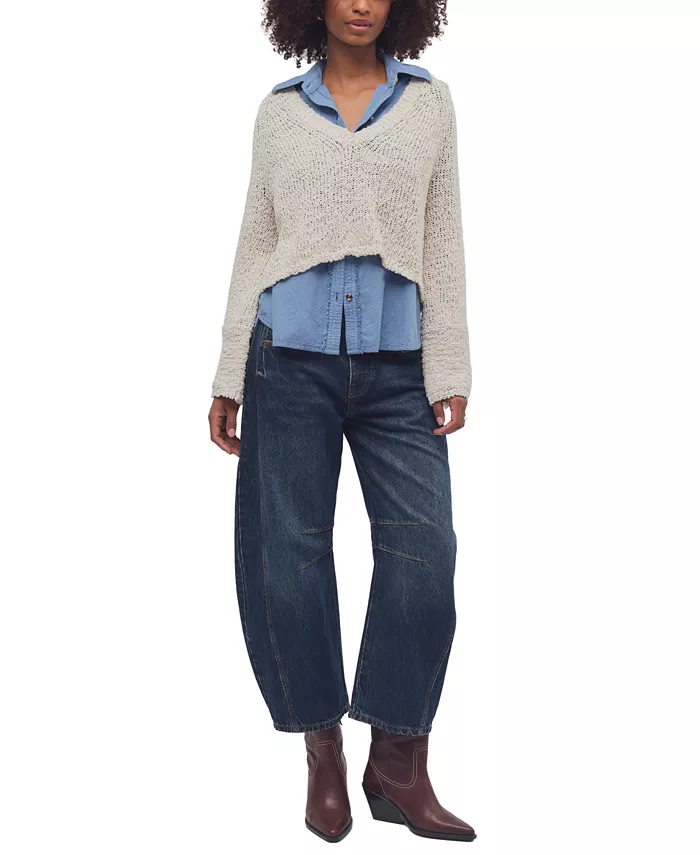 Women's Heartland Cropped Flared-Sleeve V-Neck Pullover Sweater - thumbnail 2