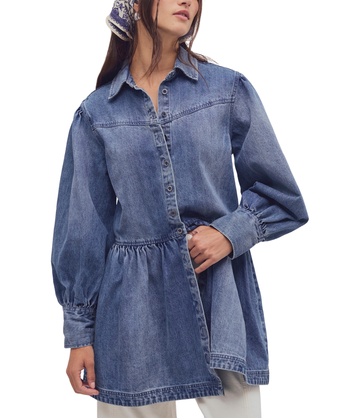 Free People Women's Marris Smocked Denim Mini Dress