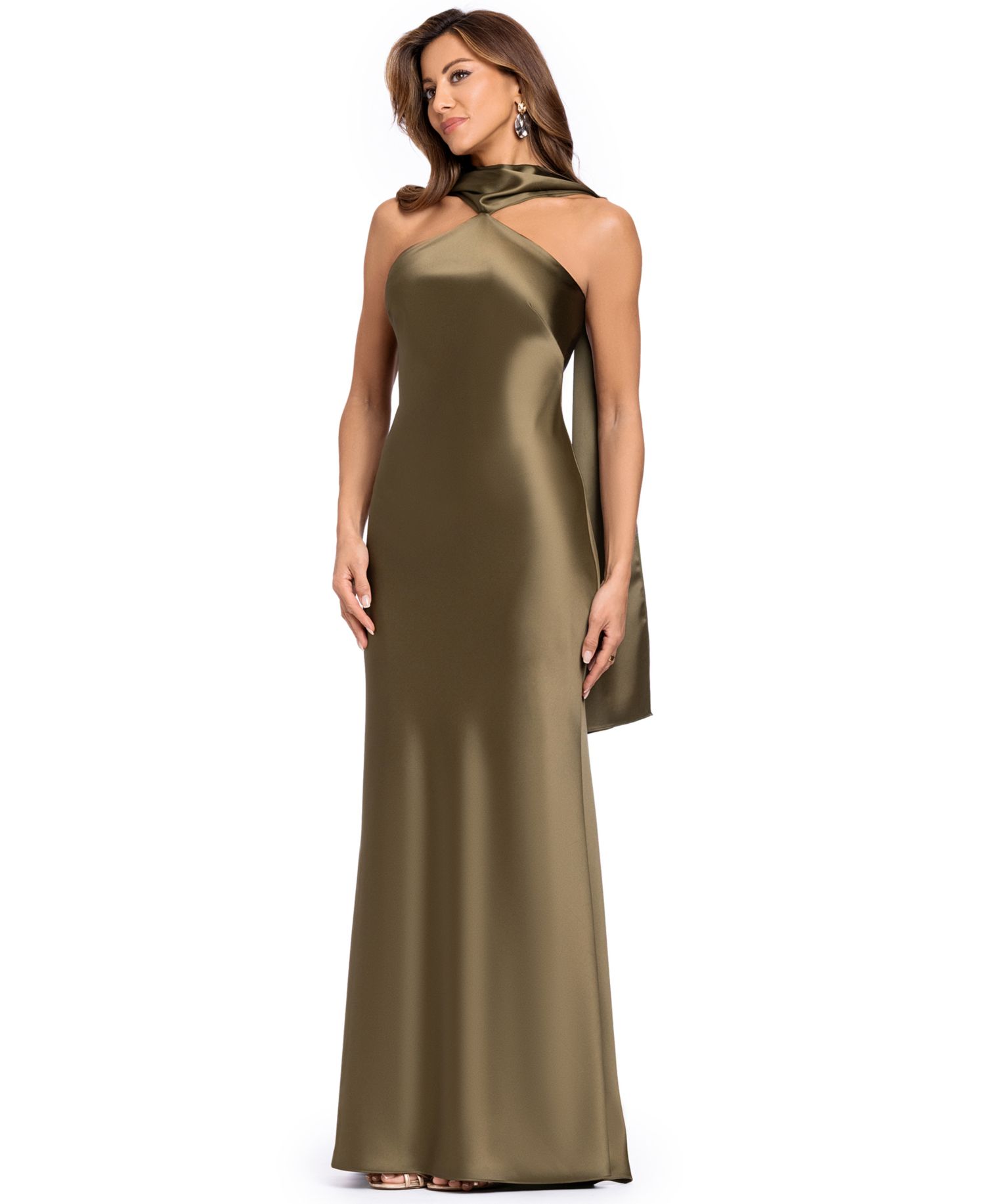 Women's Halter Satin Scarf-Detail Dress