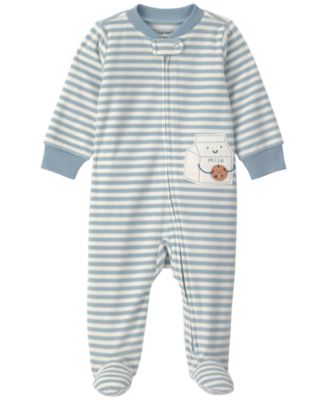 Boys' and Girls' Milk & Cookies 2-Way Zip Striped Fleece Sleep & Play Pajamas