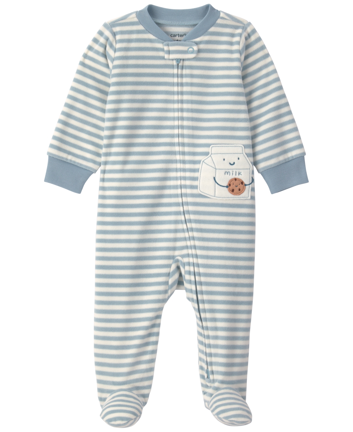 Carter's Boys' and Girls' Milk & Cookies 2-Way Zip Striped Fleece Sleep Play Pajamas