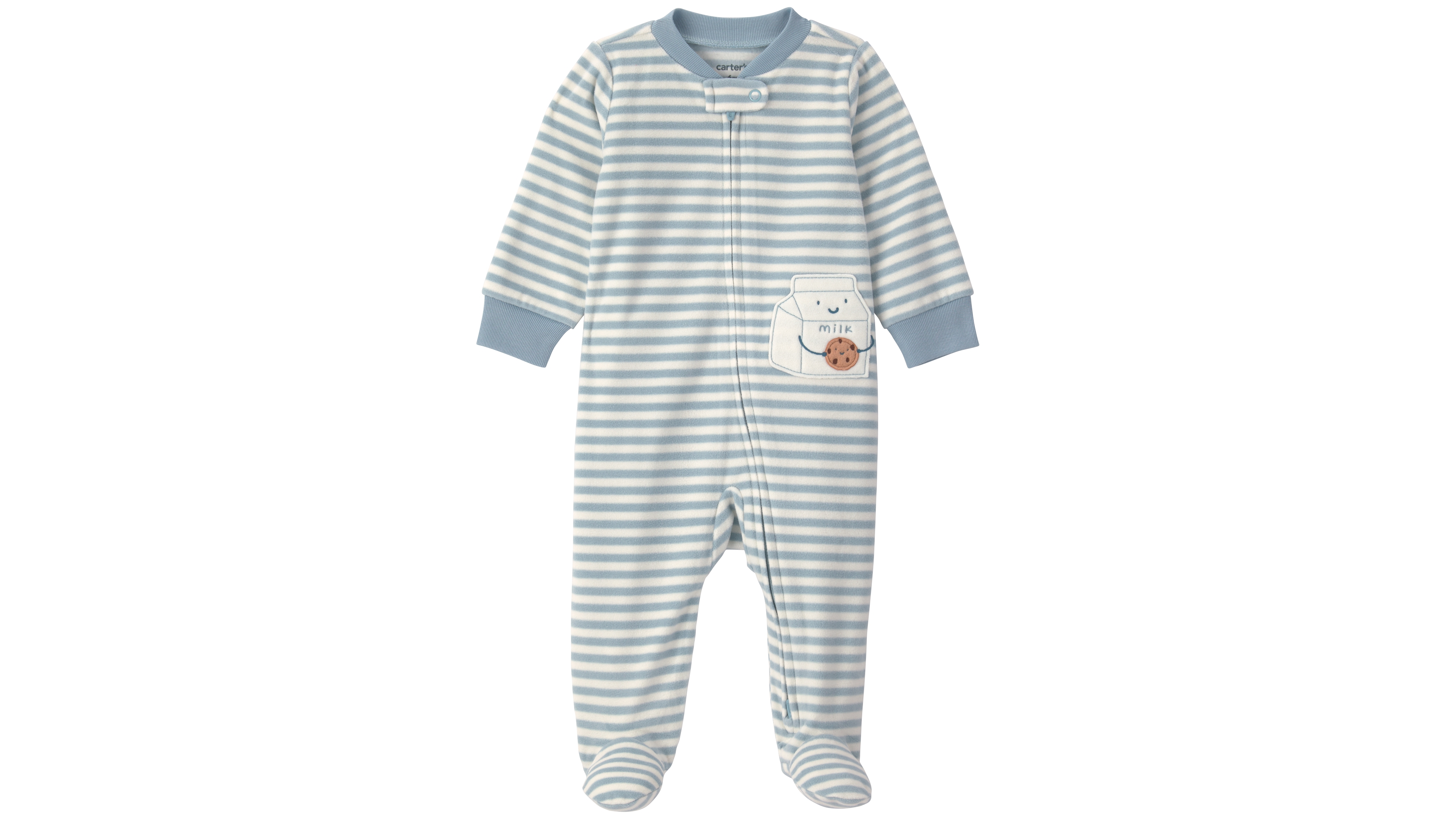 Carter's Boys' and Girls' Milk & Cookies 2-Way Zip Striped Fleece Sleep Play Pajamas