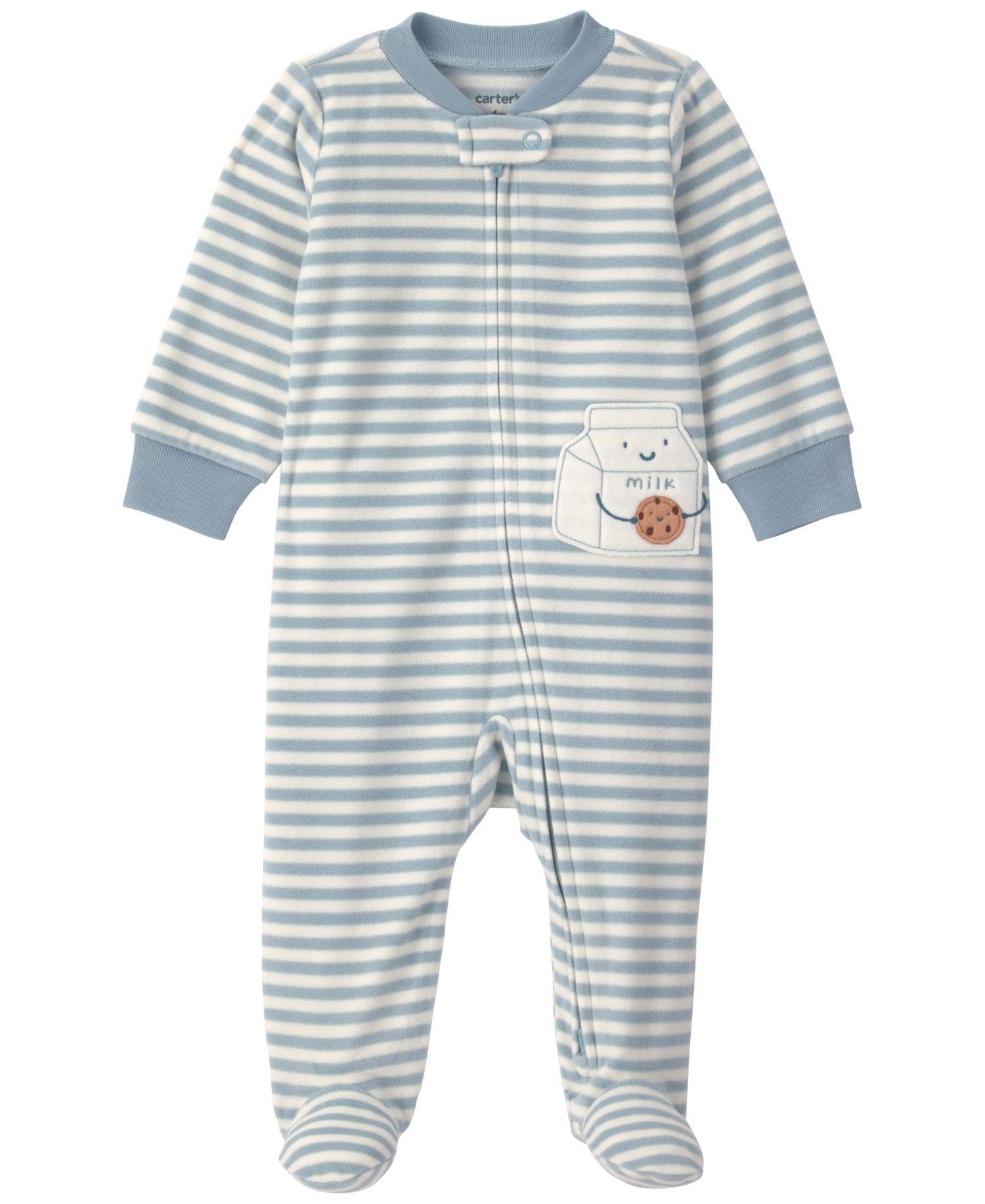 Boys' and Girls' Milk & Cookies 2-Way Zip Striped Fleece Sleep & Play Pajamas