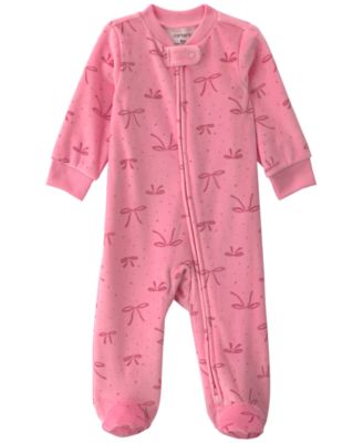Baby Girls' Bow 2-Way Zip Fleece Footed Sleep & Play Pajamas