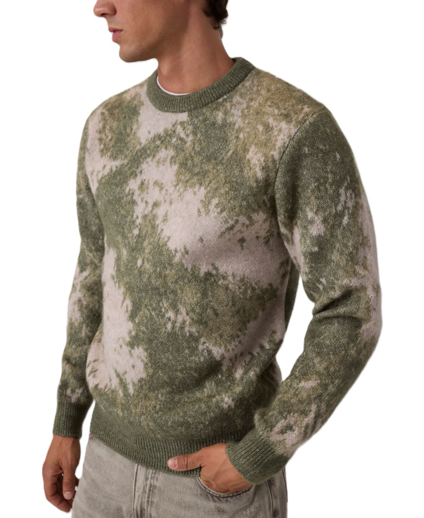 Мужской свитер GUESS Nevil Abstract Jacquard Crewneck, цвет: Зелёный — фото 3