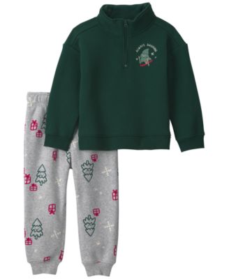 Toddler Boys' 2T-5T Long-Sleeve Quarter-Zip Holiday Top and Pants Set