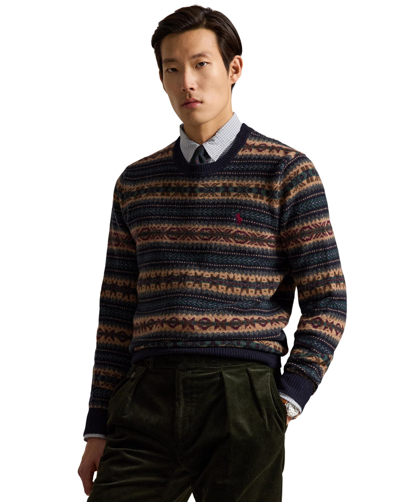 Мужской свитер Polo Ralph Lauren Fair Isle Wool Regular-Fit, цвет: Тёмно-синий комбинированный — фото 1