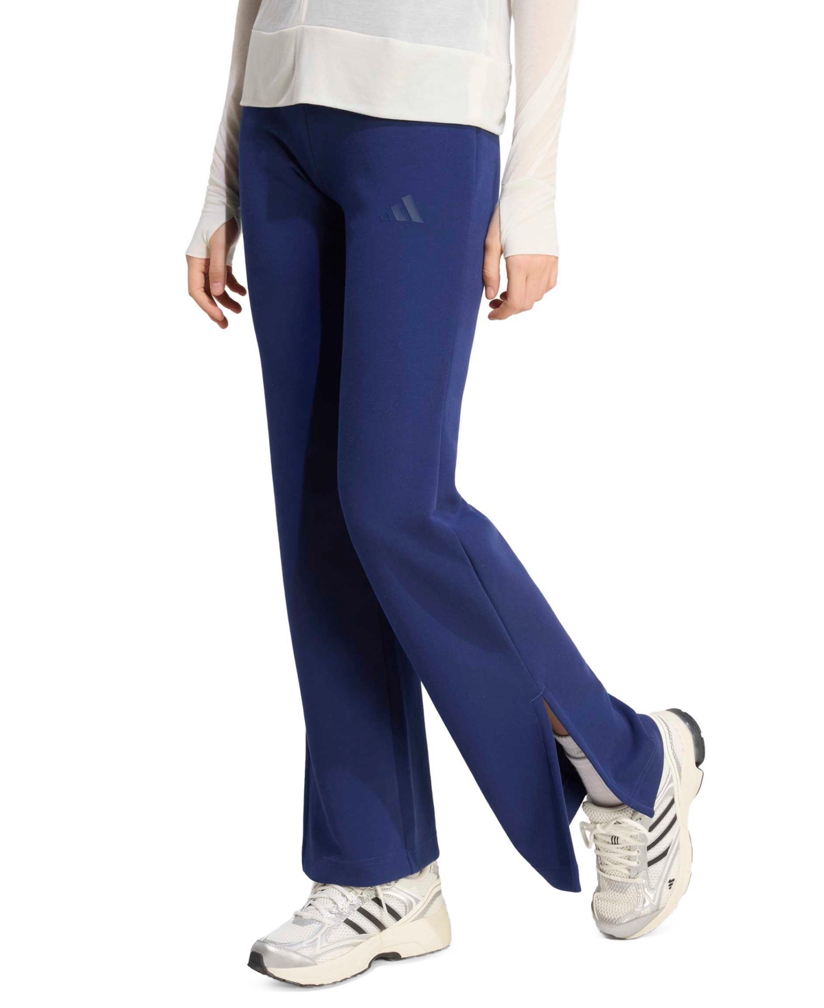 adidas Women's Mid-Rise Pull-On Flare-Leg Logo Pants - Dark Blue