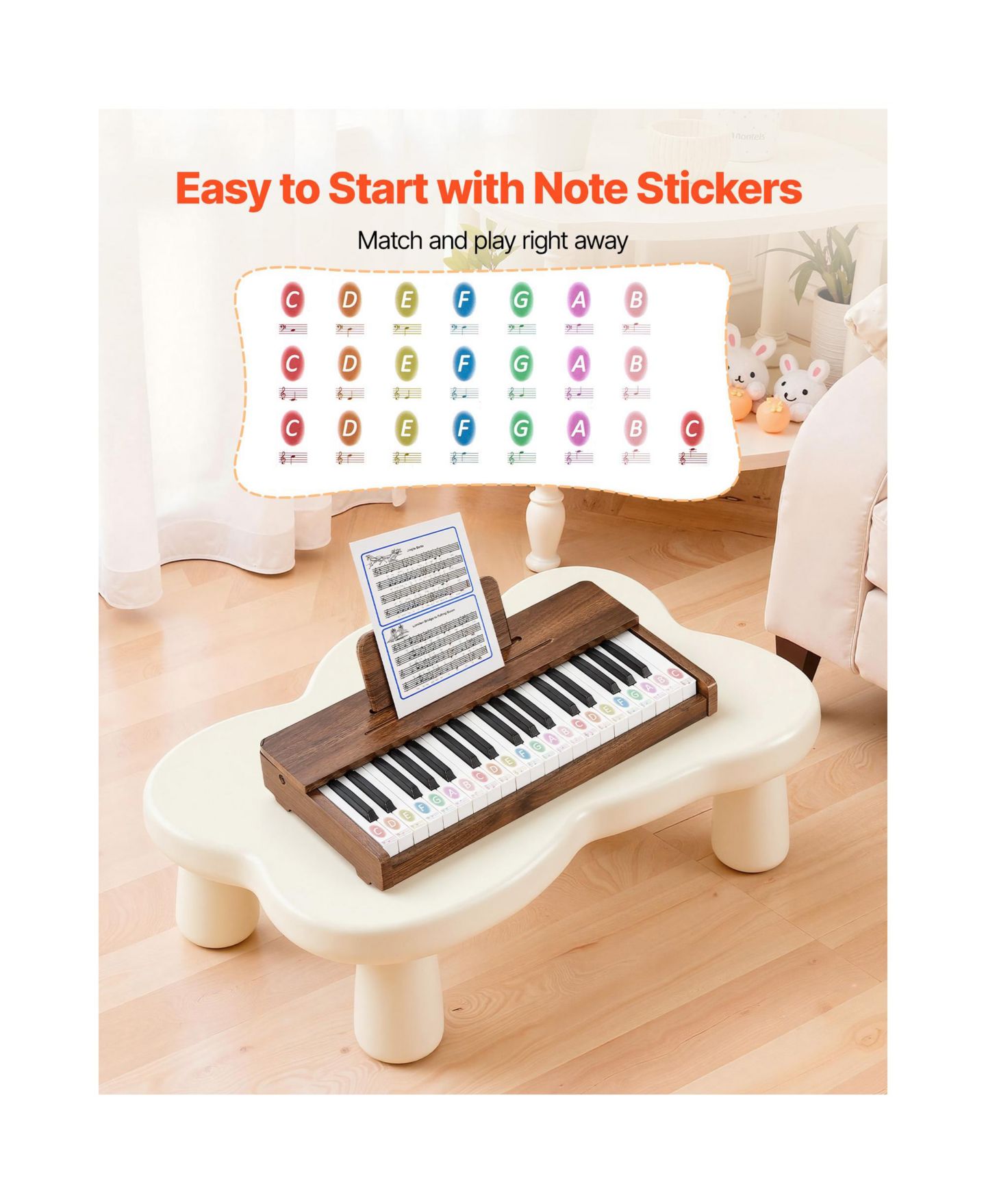 Детская игрушка Mecale 37-Key Extended Range Wooden Kids Digital Piano, Ages 3+, цвет: Коричневый — фото 8