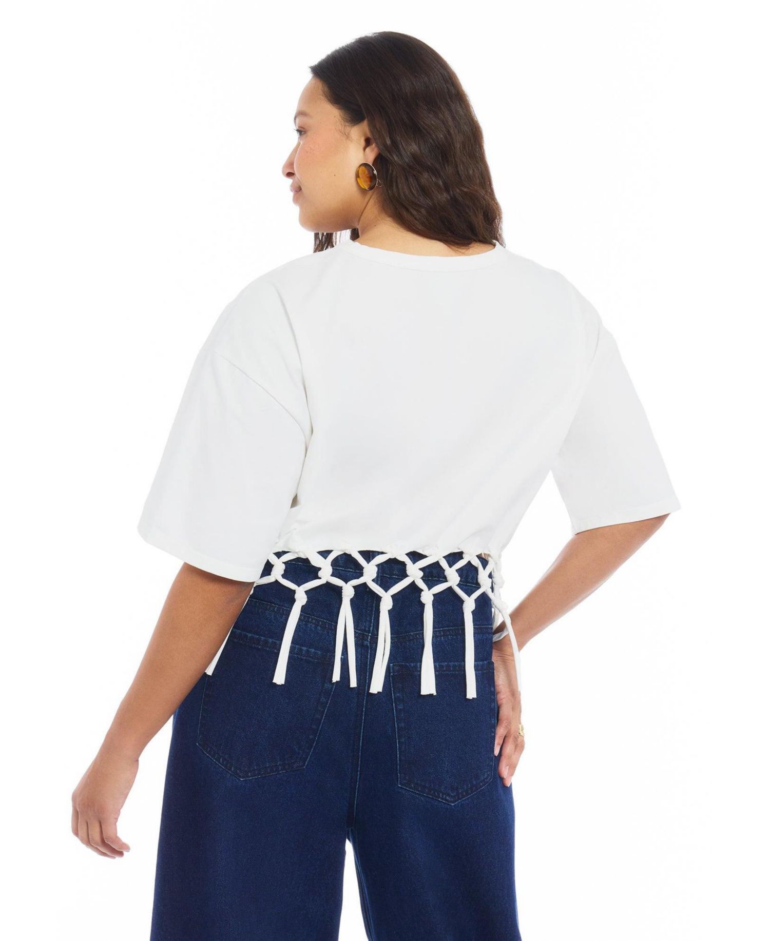 Women's Fringe Trim Cropped Crewneck Tee