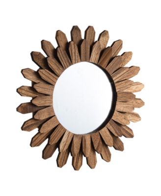 12 Inch Rustic Wood Sunburst Wall Mirror Carbonized Black Boho Decor for Bedroom Living Room Bathroom Entryway