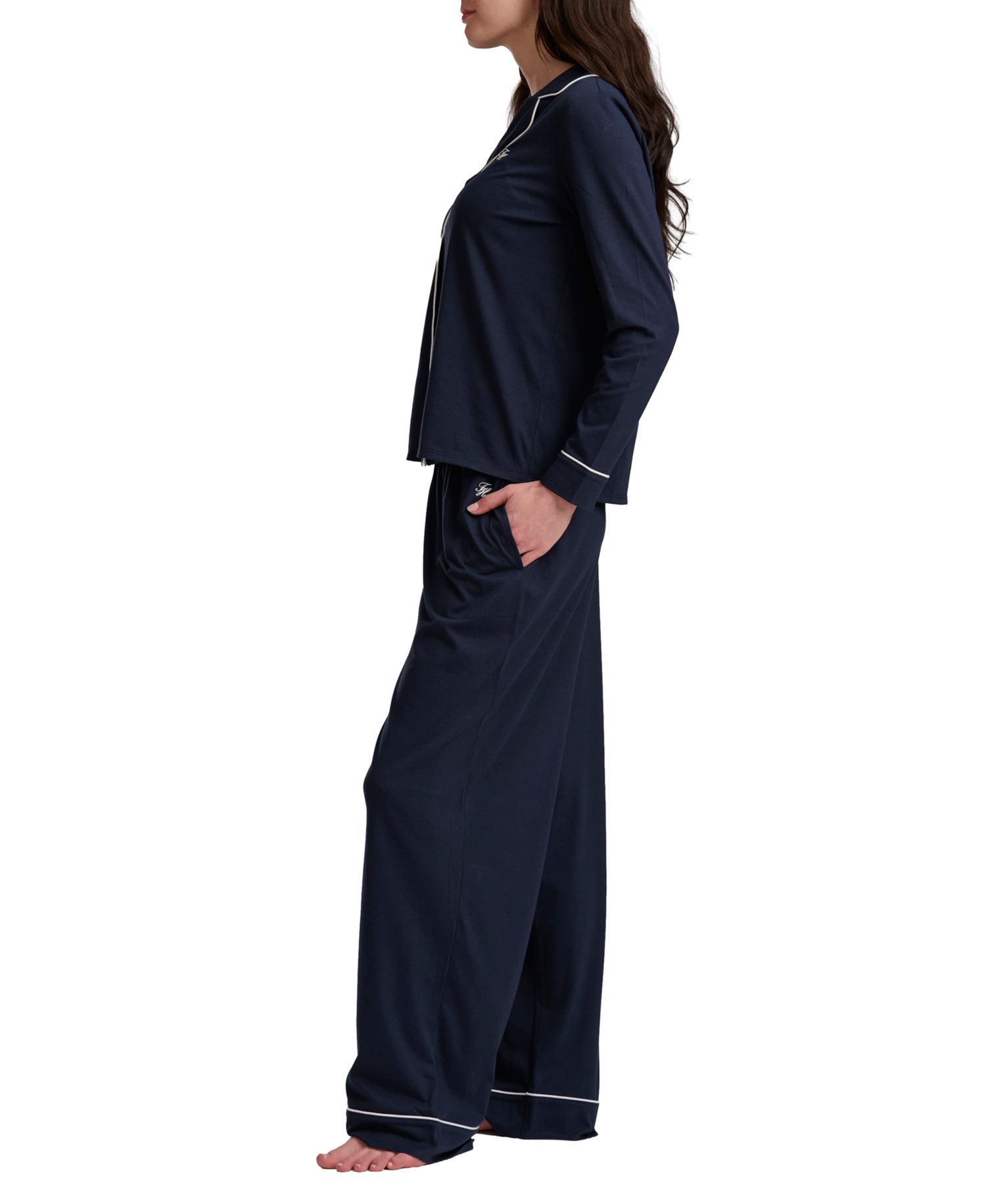 Women's Girlfriend Long-Sleeve Notch Collar Button-Up Top and Pant Pajama Set