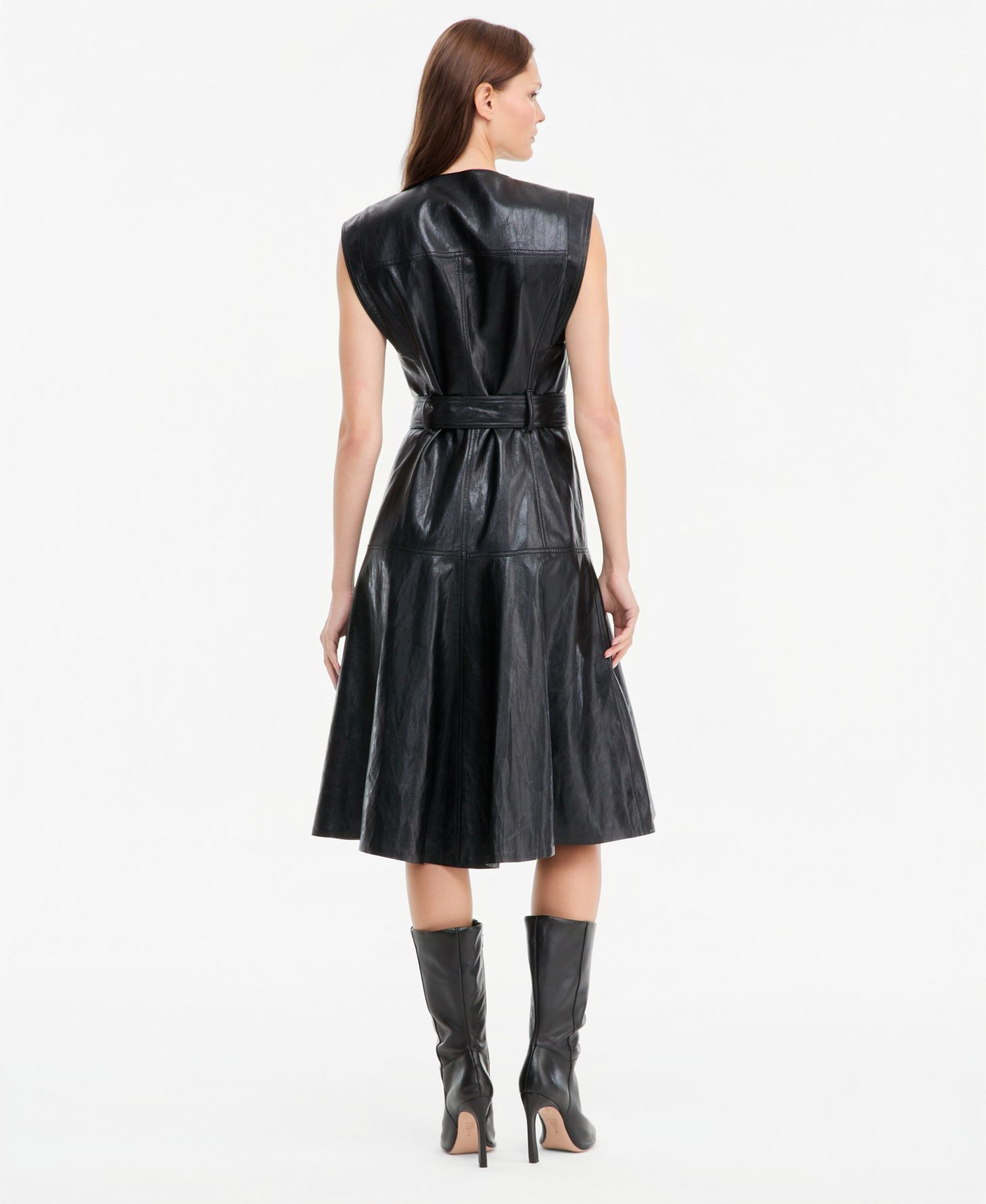 Women's Brenda Faux Leather A-Line Midi Dress
