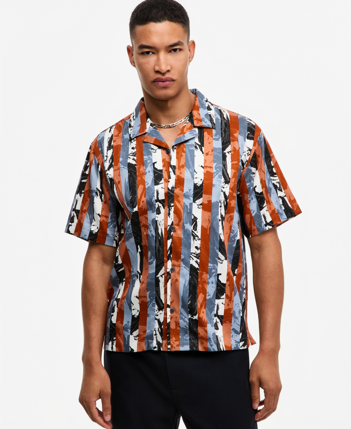 Mode of One Men's Camp Collar Relaxed-Fit Paint Shirt, Macy's Exclusive