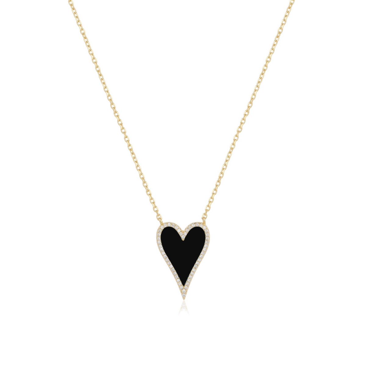 The Lovery Elongated Onyx Cz Halo Heart Necklace 14K Gold-Plated Sterling Silver - Gold plated sterling silver