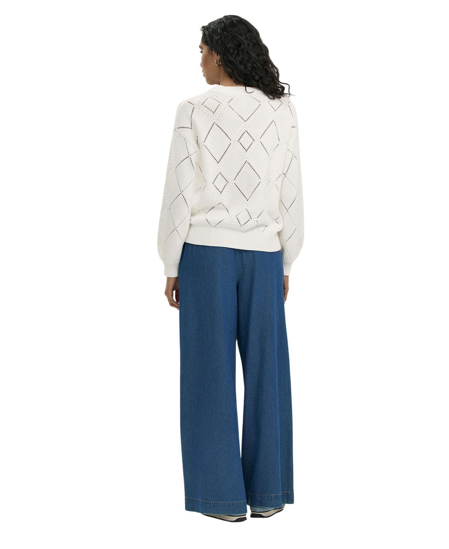 Women's Odette Diamond Pointelle Crewneck Long-Sleeve Sweater