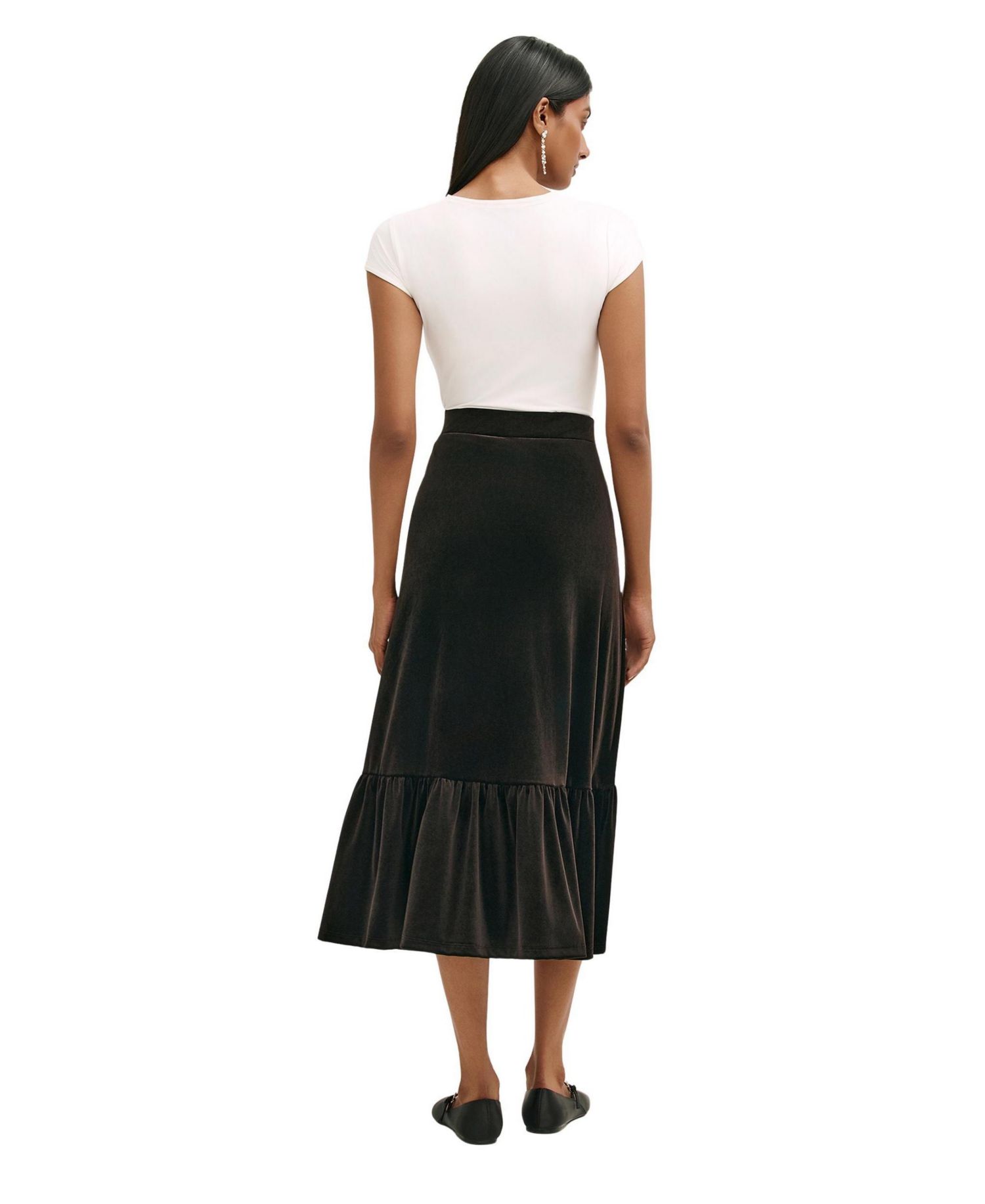 Women's Joline Velvet Tiered High-Waisted Midi Skirt