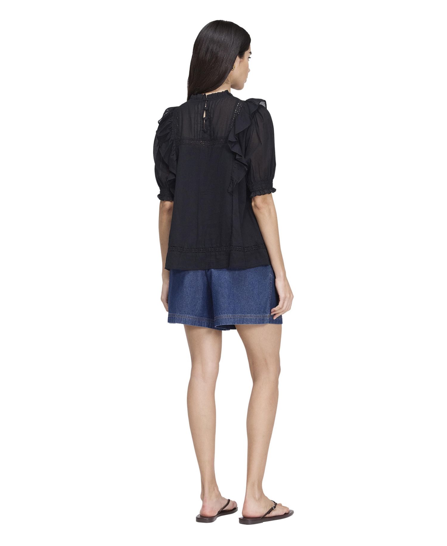 Women's Jolin High-Neck Puff-Sleeve Cotton Top