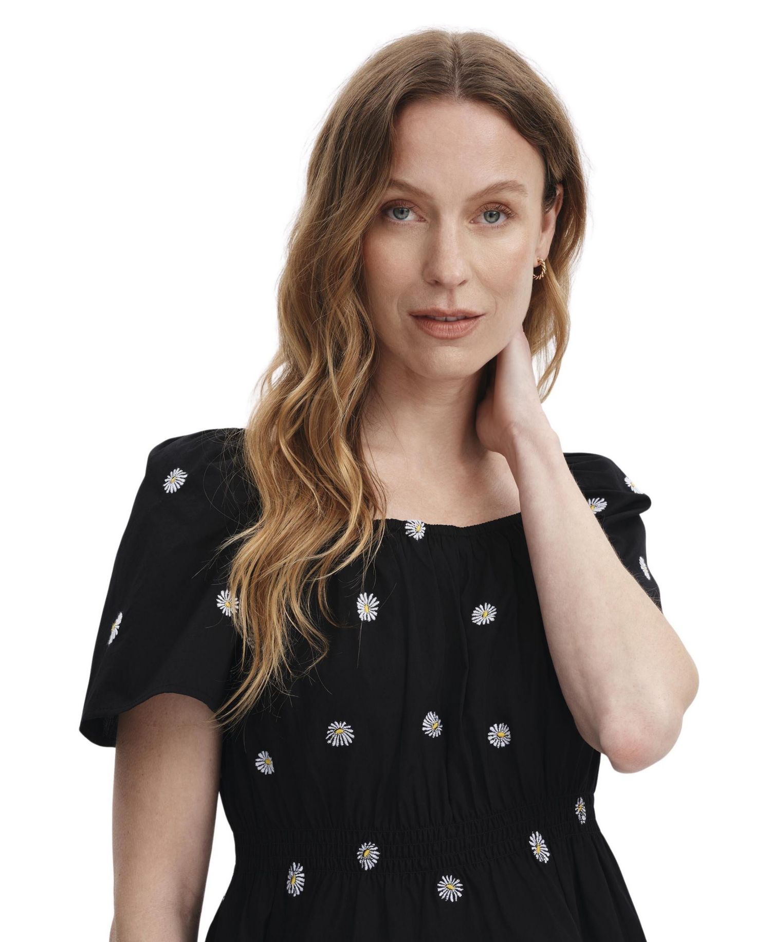 Women's Holly Floral-Embroidered Cotton Square Neck Top