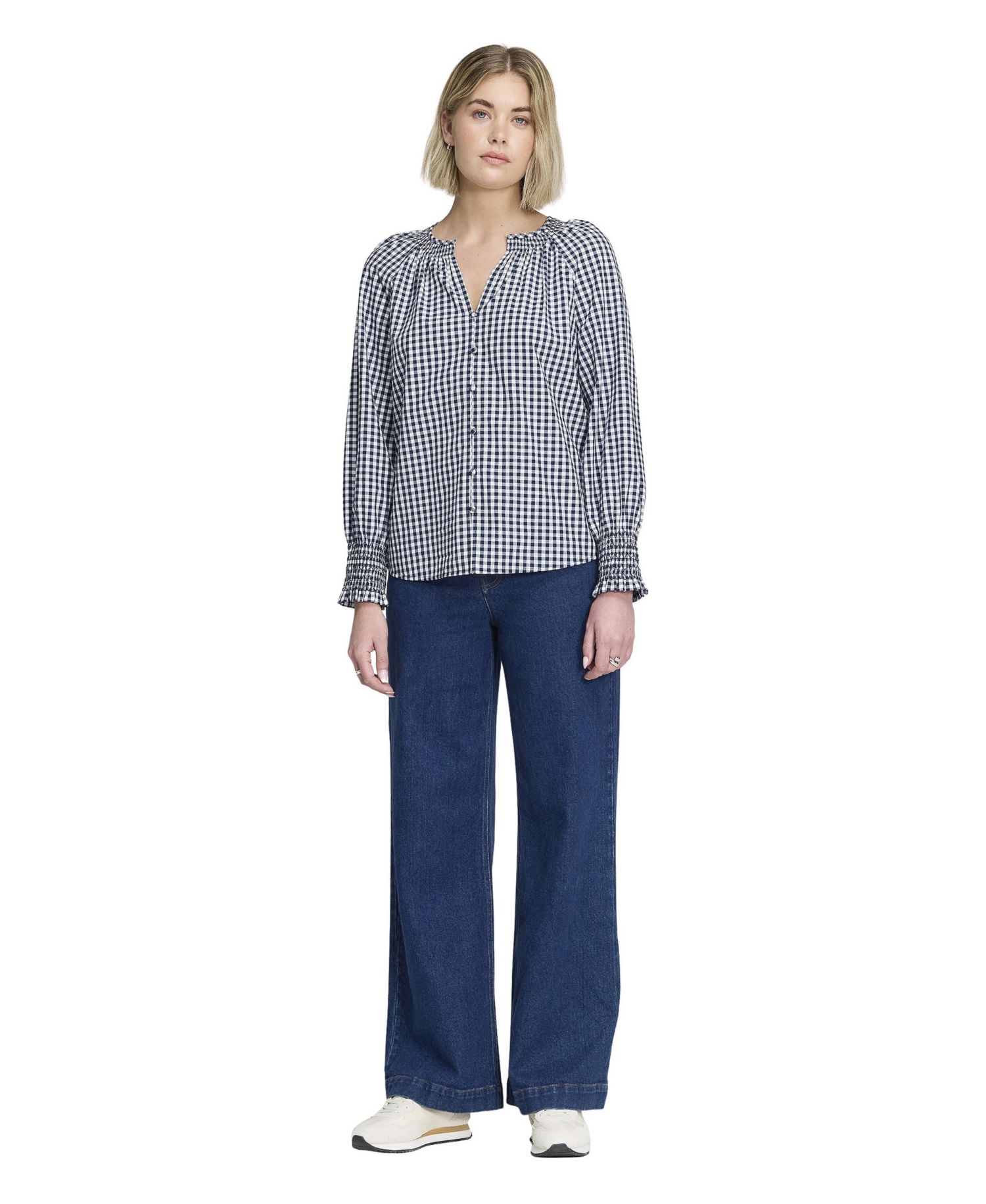 Women's Sandy Gingham Long-Sleeve V-Neck Blouse