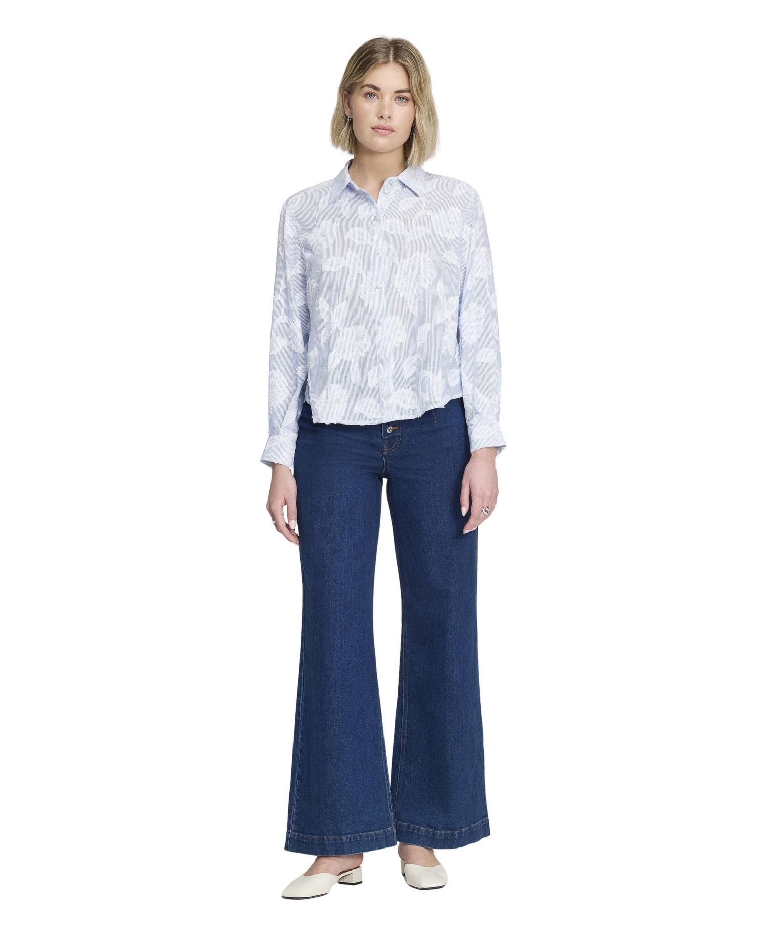 Women's Heidi Relaxed-Fit Long-Sleeve Floral-Stripe Shirt
