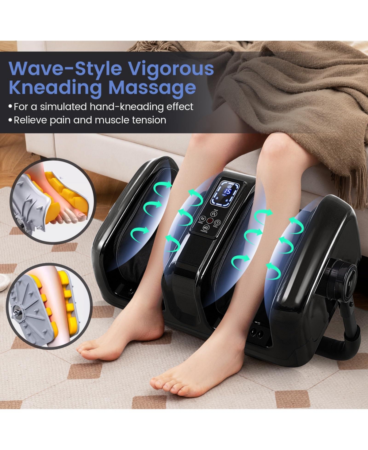 Ecooso Foot and Calf Massager with Heat Shiatsu Deep Kneading Rolling Smart Electric Leg Massager