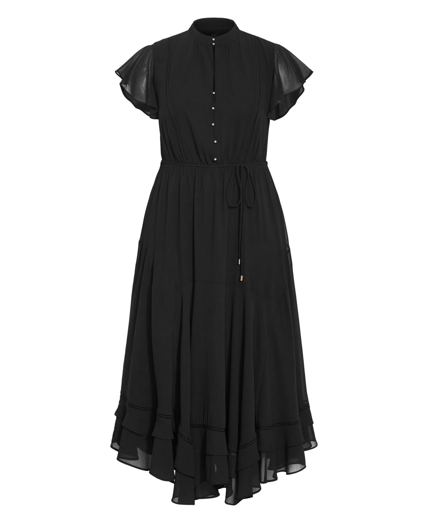 Plus Size Yasmine Victorian-Turtleneck Sheer Cap-Flutter Sleeves Maxi Dress