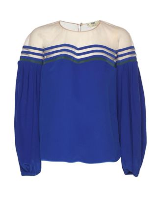 Women's Long-Sleeve Colorblock Crewneck Silk Blouse