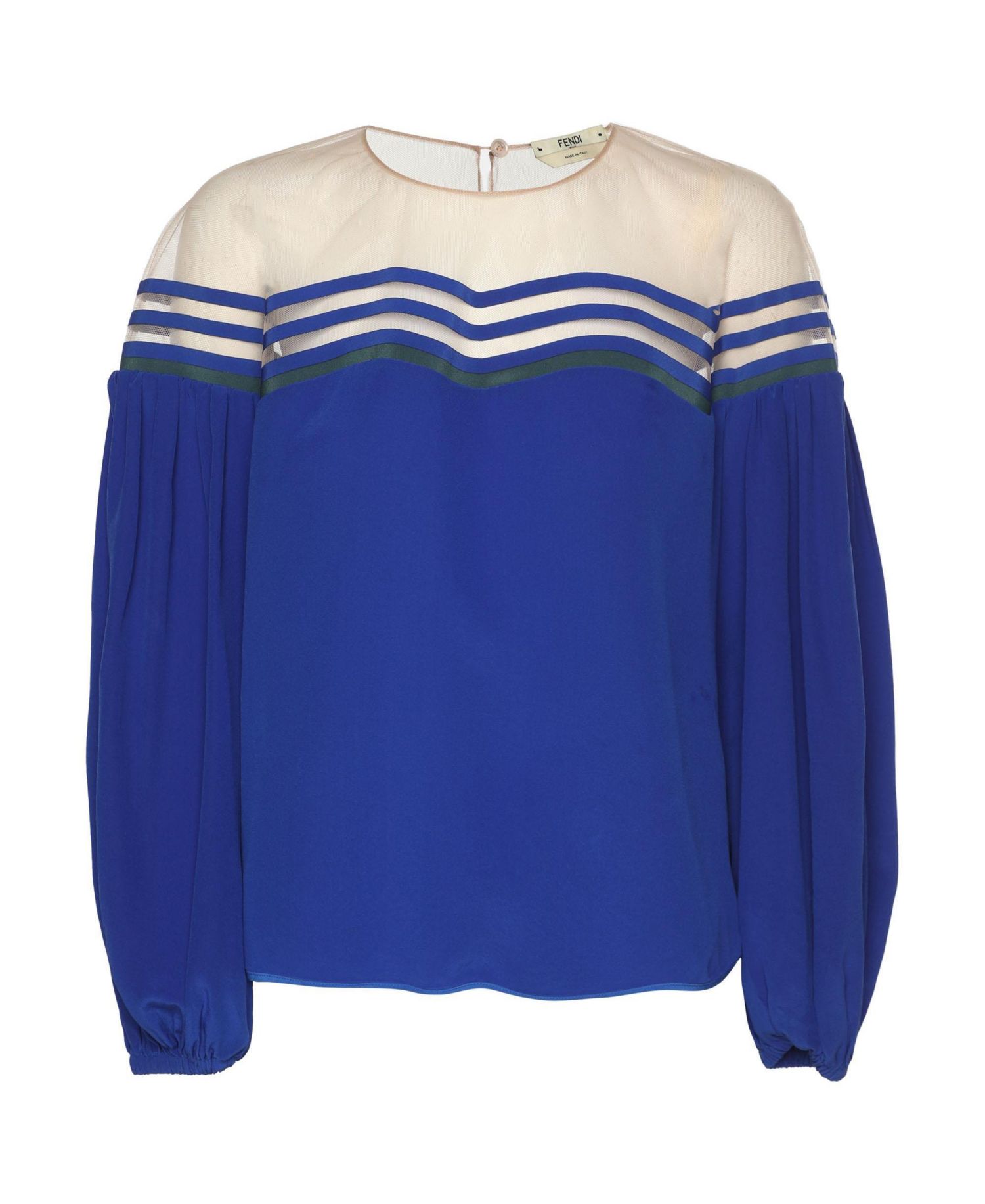 Women's Long-Sleeve Colorblock Crewneck Silk Blouse
