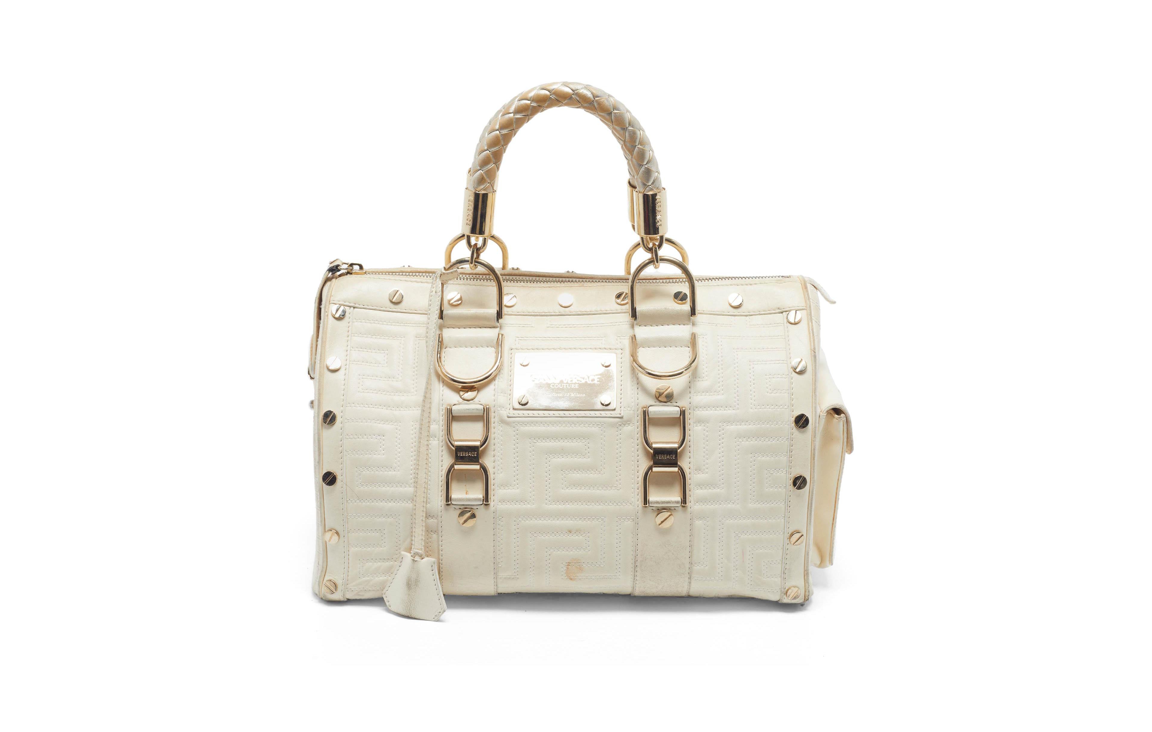 Pre-Owned Versace Women's Snap Out Of It Quilted Greca Leather Satchel