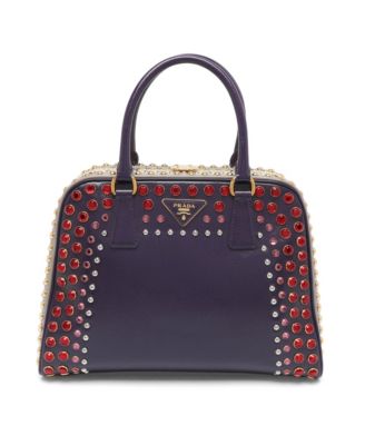 Women's Crystal and Stud Embellished Saffiano Leather Satchel