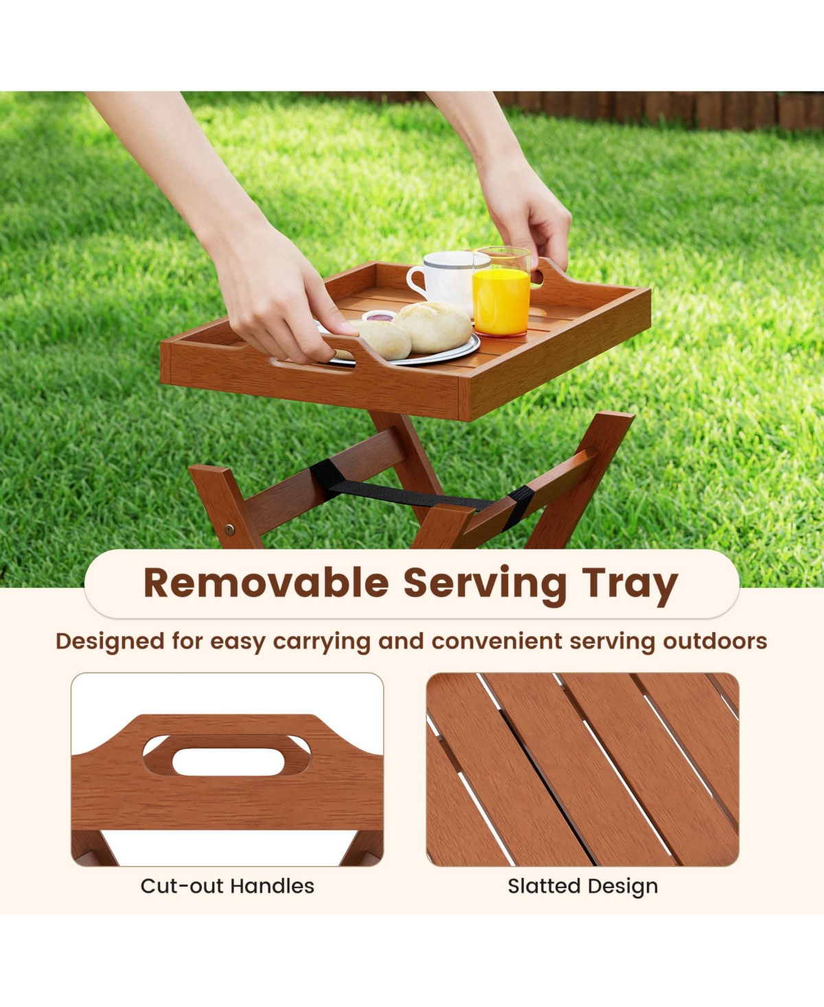 Mecale Folding Wood Tray Table with Removable Serving Tray