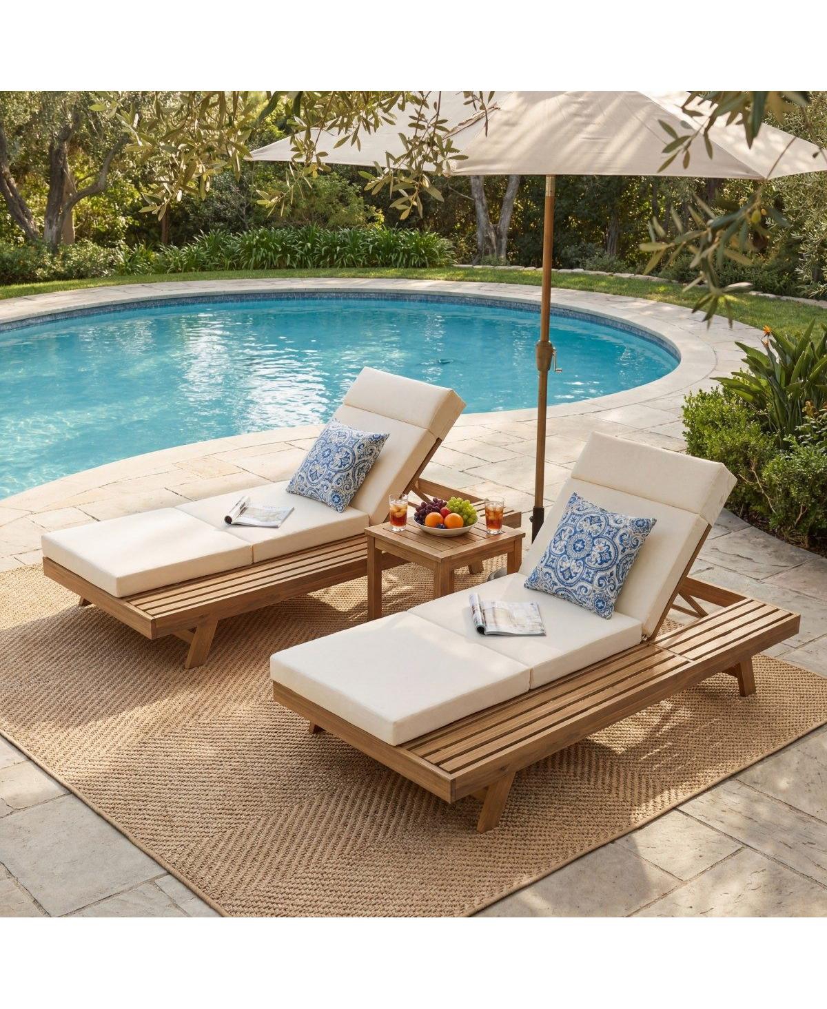 Asagikoiai Acacia Wood Outdoor Chaise Lounge with Headrest and 3-Fold Cushion