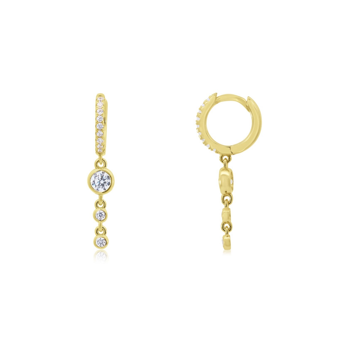 The Lovery Cz Bezel Dangle Huggie Hoop Earrings - Gold plated sterling silver