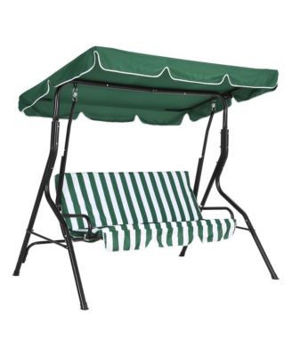 3-Seat Outdoor Porch Swing Chair with Adjustable Canopy, Striped Cushions and Steel Frame Patio Glider for Backyard, Garden