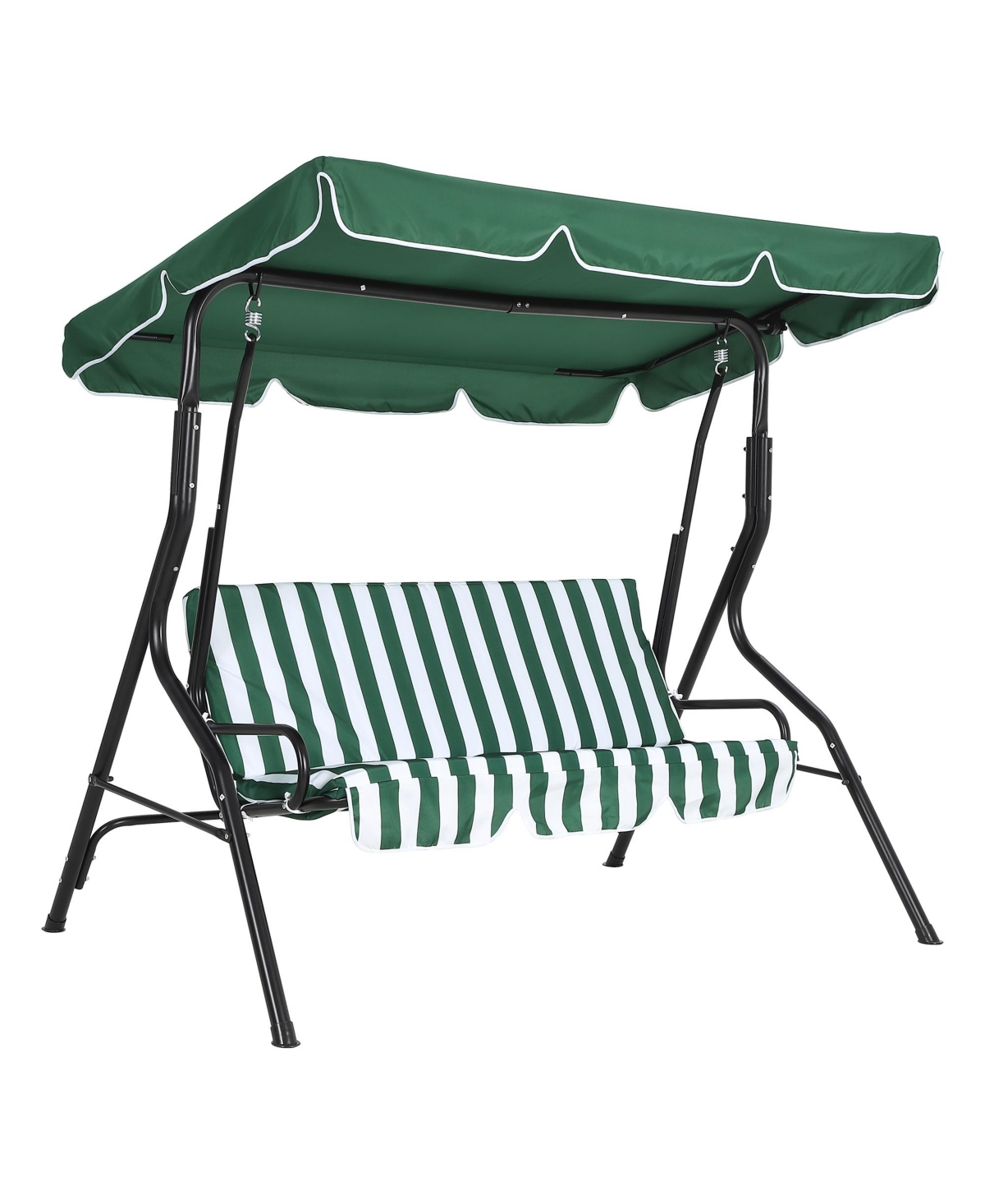 gaomon 3-Seat Outdoor Porch Swing Chair with Adjustable Canopy, Striped Cushions and Steel Frame Patio Glider for Backyard, Garden