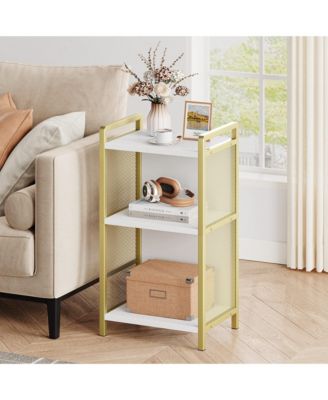 Modern Gold Coffee Table with MDF Top and Metal Mesh Frame, Accent Side Table with Scratch-Resistant Finish and Polished Edges
