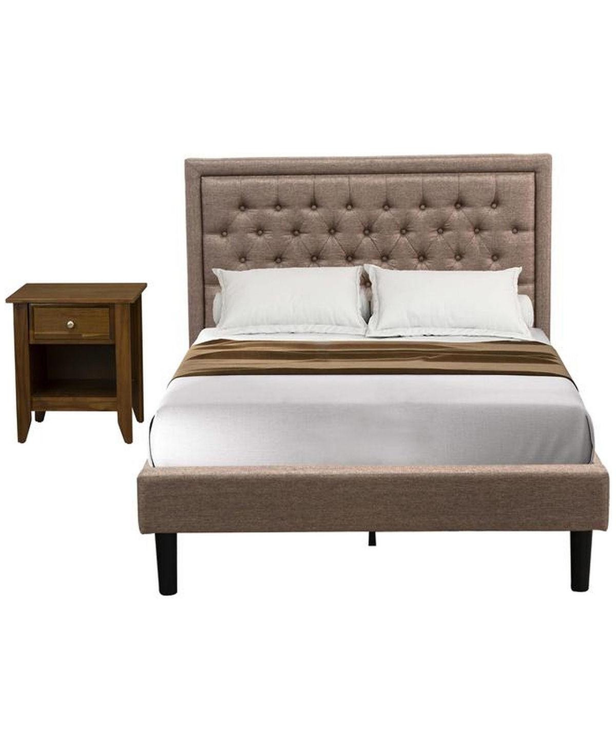 East West Furniture KD16F-1GA08 2 Piece Full Bed Set - Platform Bed Headboard with 1 Wood Night Stand - Dark khaki