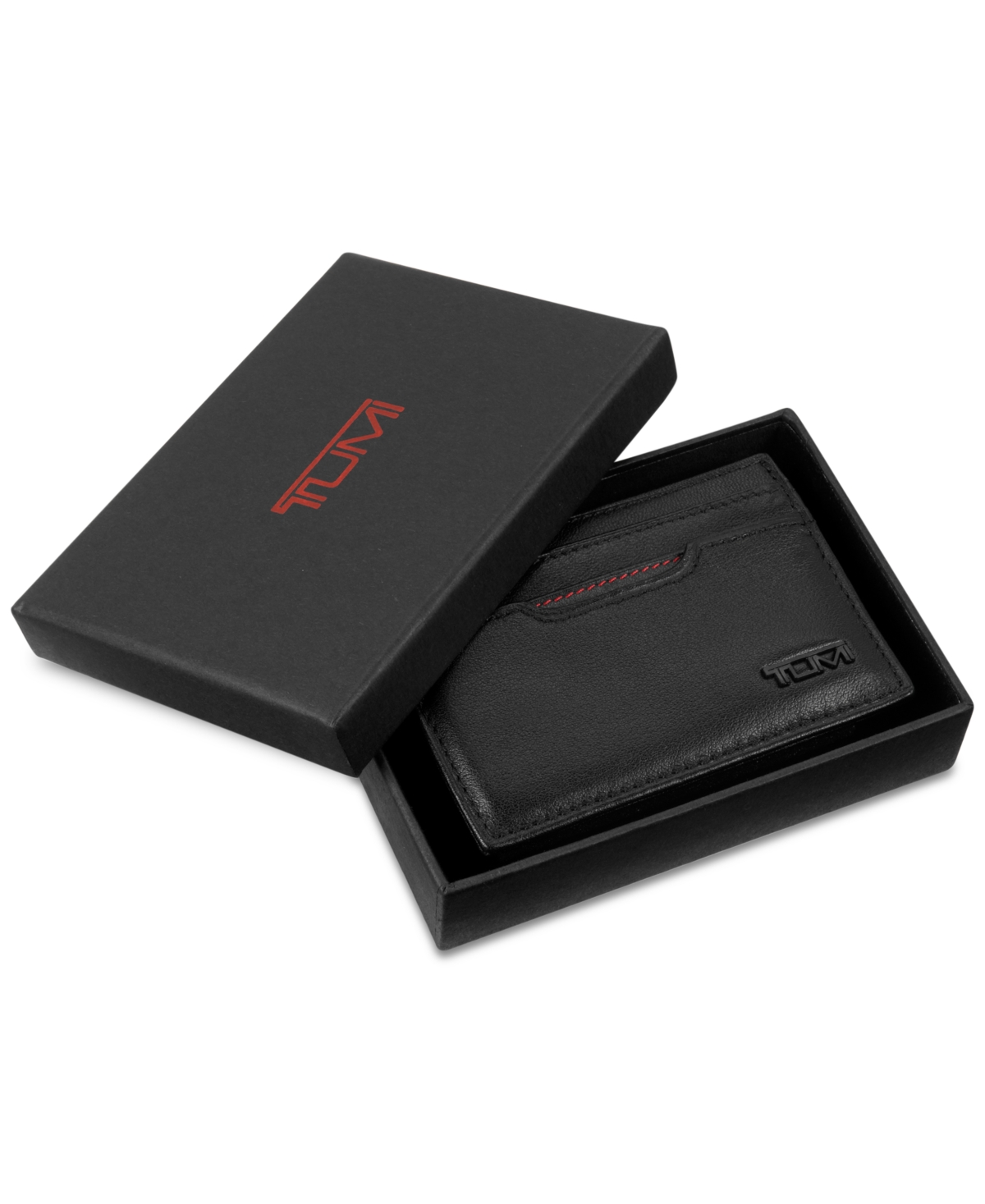 Men's Leather Money Clip Card Case - Black