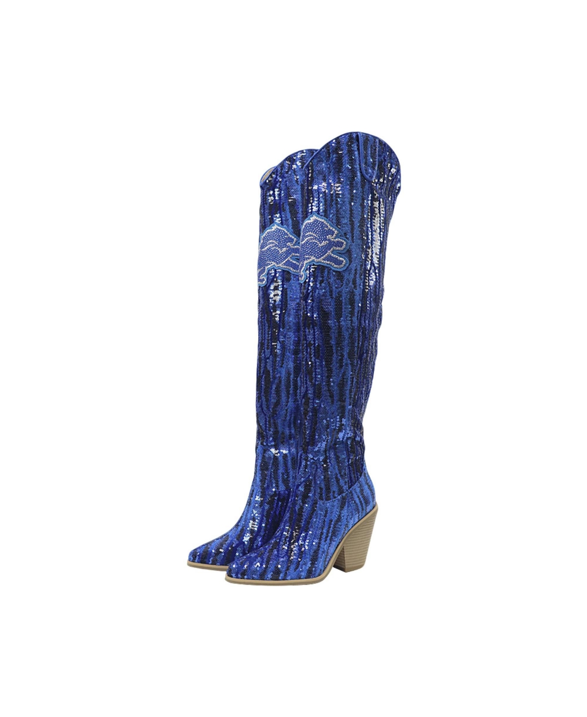 Cuce Detroit Lions Over-the-Knee Two-Tone Sequin Boots - Blue, Black