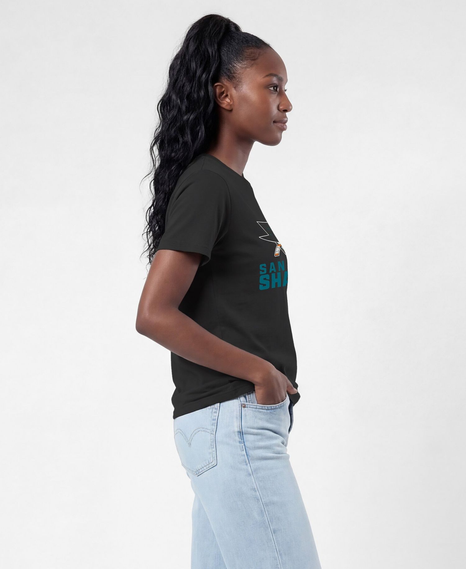 Women's San Jose Sharks Wordmark Lockup Screen Print Crewneck T-Shirt