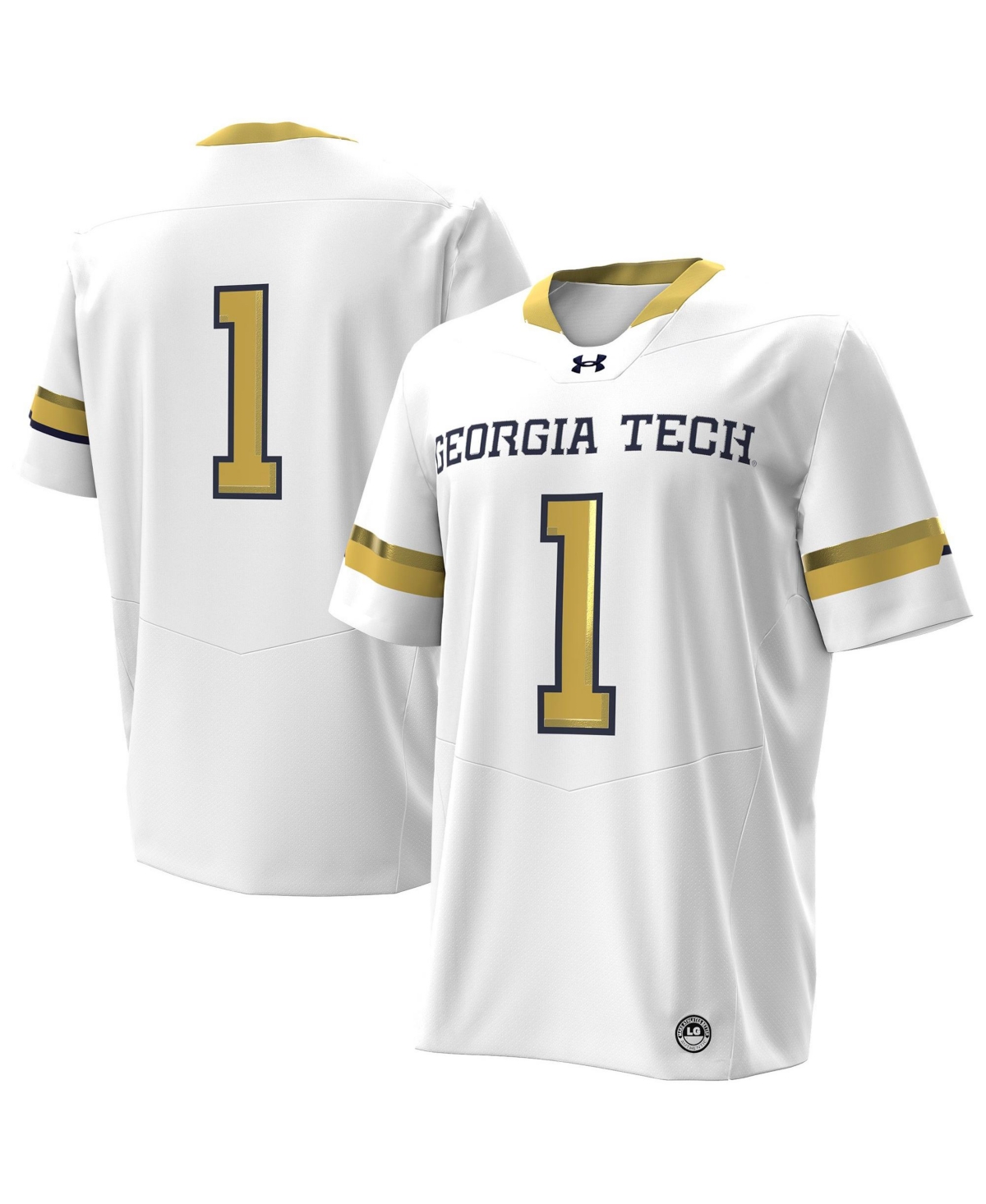 Under Armour Men's Number 1 Georgia Tech Yellow Jackets Away Replica Notch Neck Football Jersey