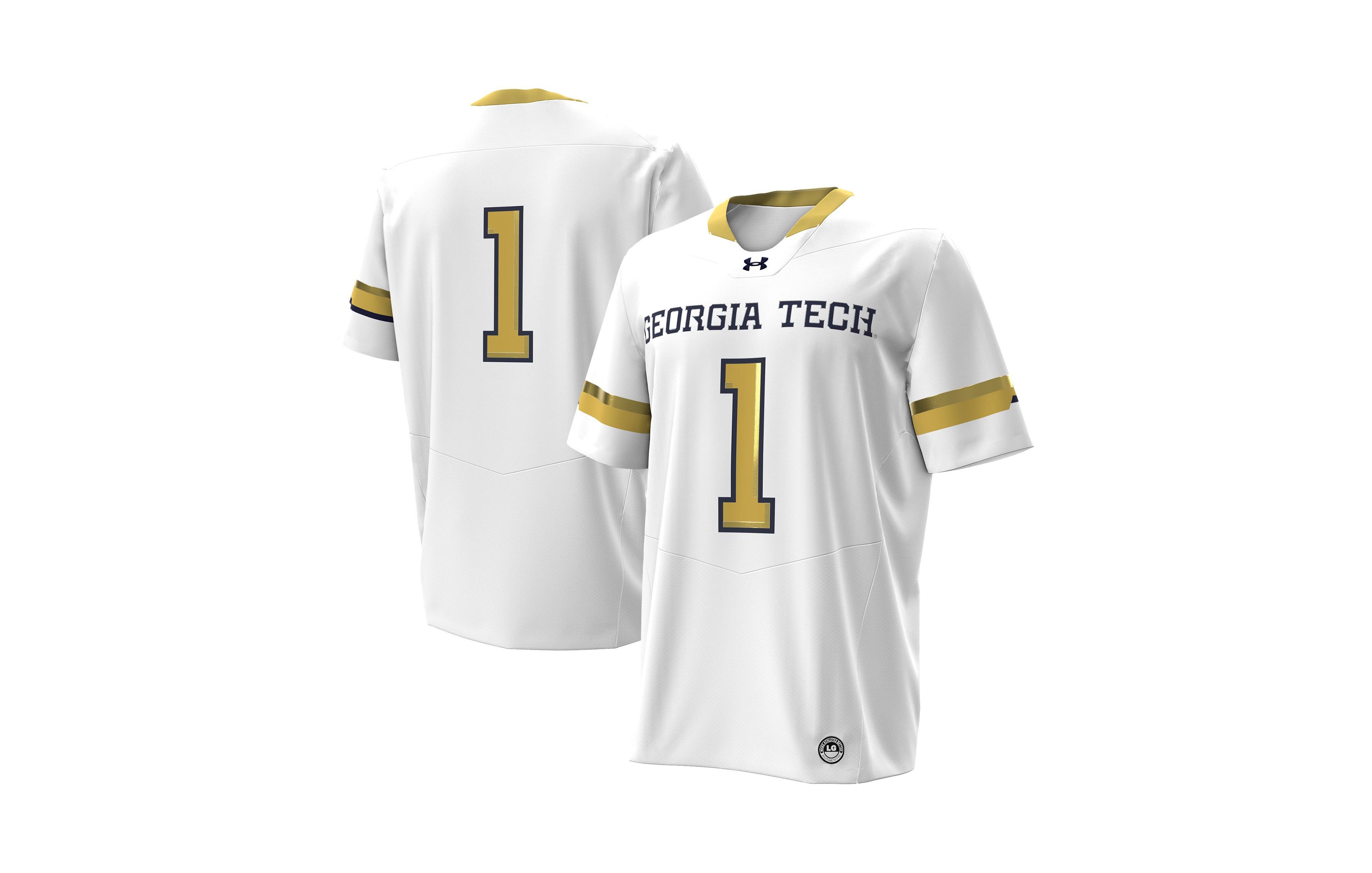Under Armour Men's Number 1 Georgia Tech Yellow Jackets Away Replica Notch Neck Football Jersey