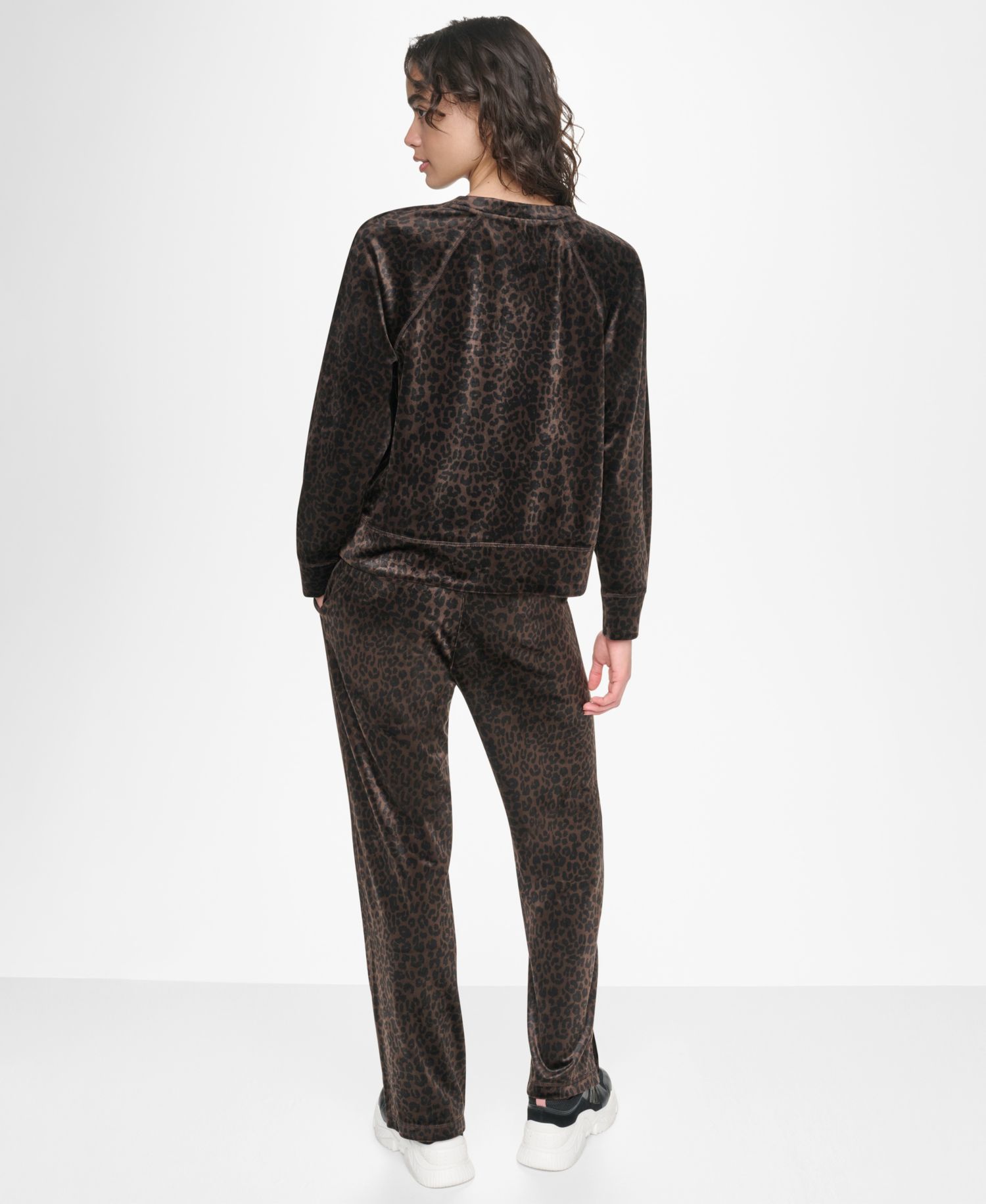 Women's Leopard-Print Mid-Rise Soft Velour Track Pants