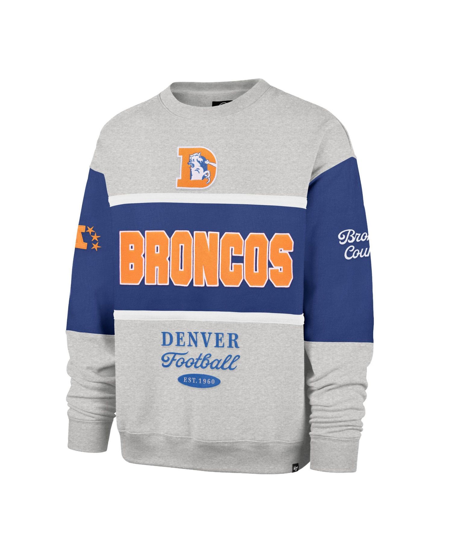 Men's Denver Broncos Blockfield Maximalist Crewneck Design Embroidered Graphics Sweatshirt