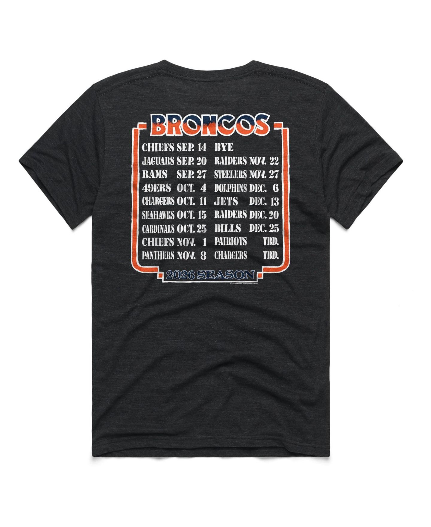 Футболка Homage Denver Broncos 2026 NFL Schedule Queen Tri-Blend — фото 2