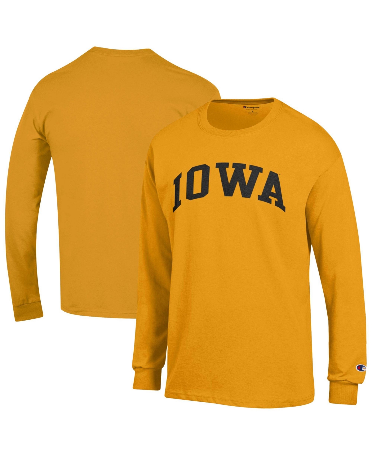 Champion Men's Iowa Hawkeyes Basic Arch Long-Sleeve Crewneck Screen-Print T-Shirt