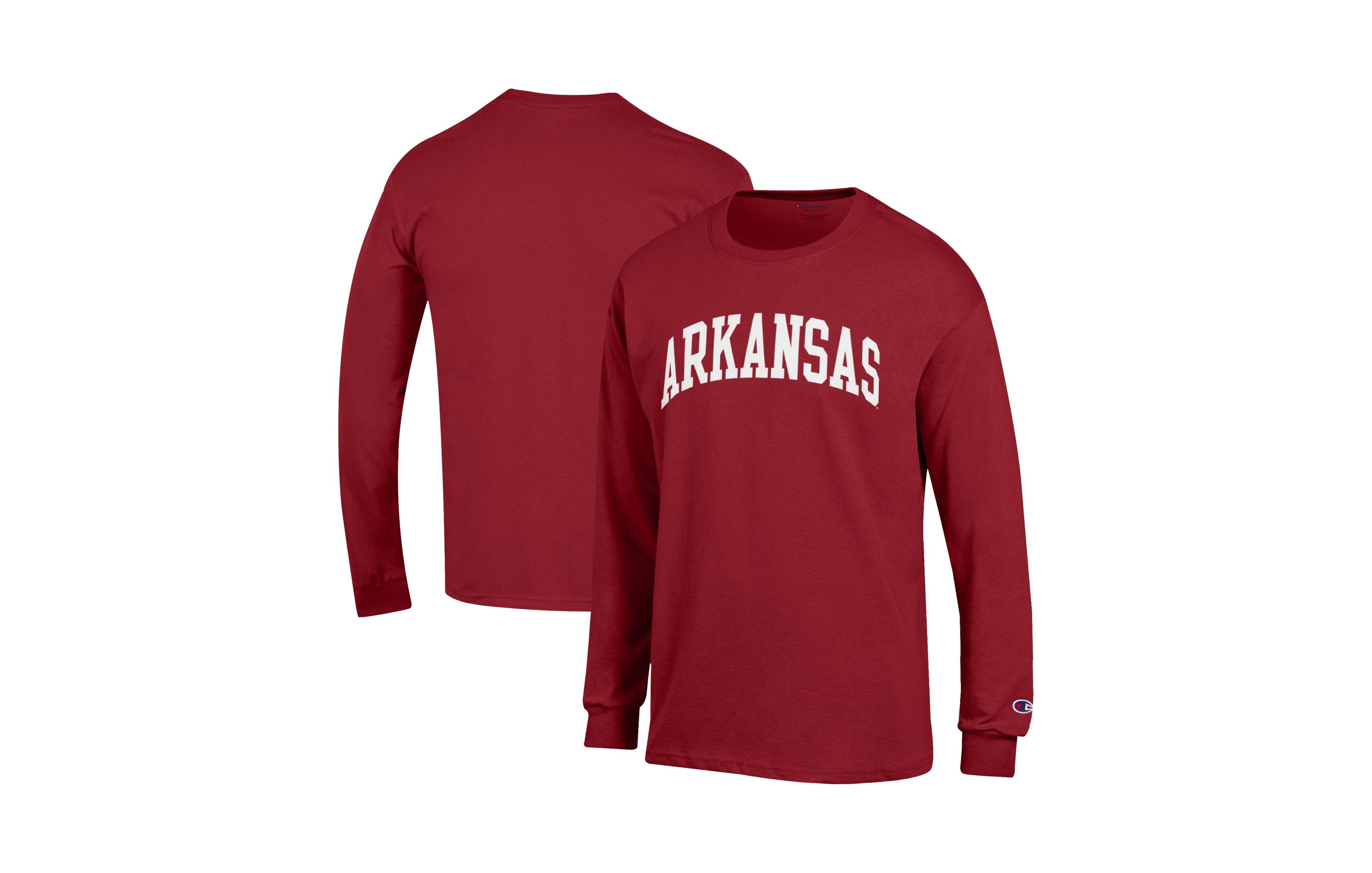 Champion Men's Arkansas Razorbacks Basic Arch Long-Sleeve Crewneck Graphic T-Shirt