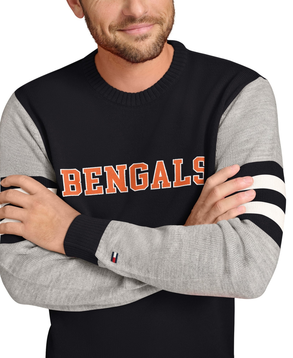 Tommy Hilfiger Men's Cincinnati Bengals Long-Sleeve Crewneck Pullover Sweater
