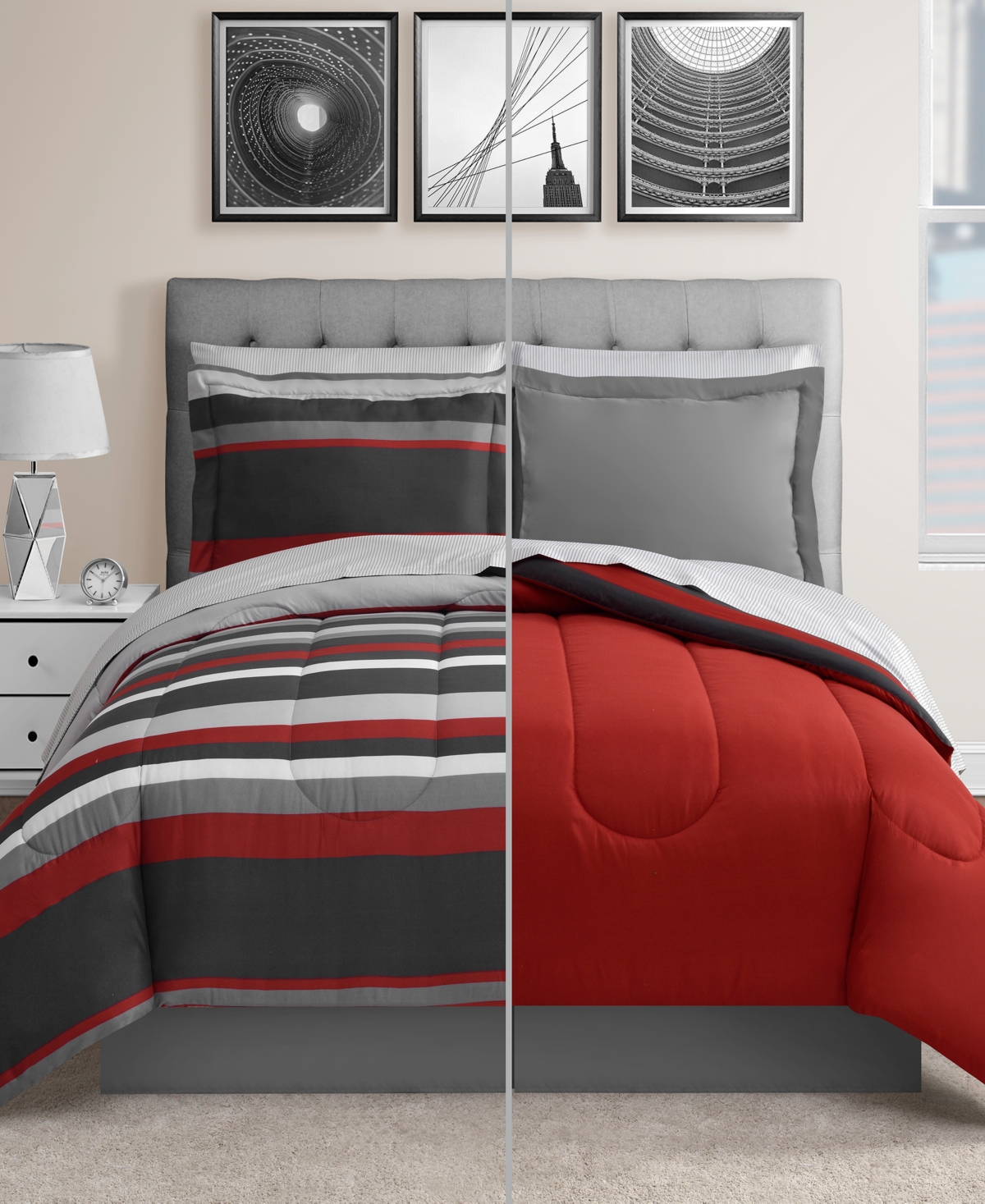 Fairfield Square Collection Austin Stripe/solid Reversible 8 Pc. Comforter Set, Exclusively At Macy's